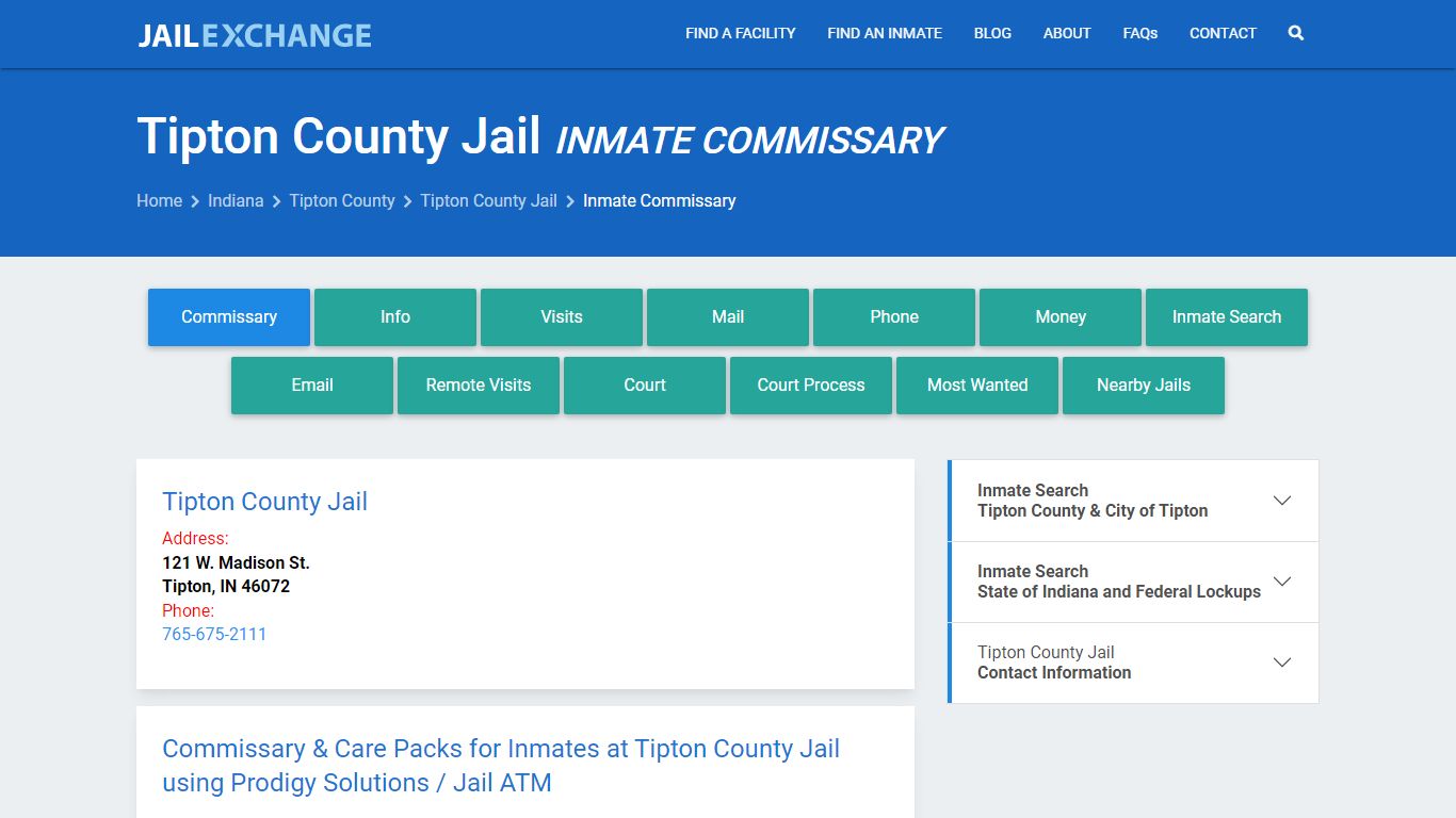 Inmate Commissary, Care Packs - Tipton County Jail, IN