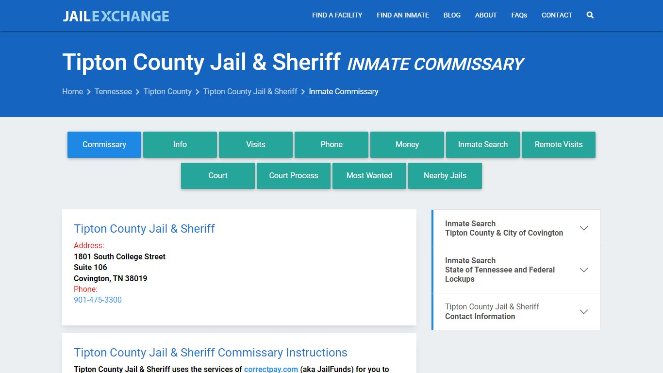 Tipton County Jail & Sheriff Inmate Commissary - Jail Exchange
