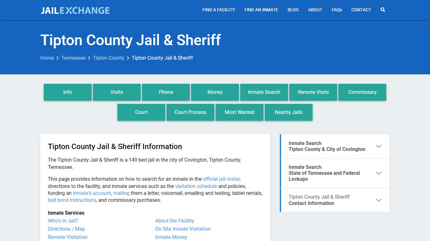 Tipton County Jail & Sheriff, TN Inmate Search, Information