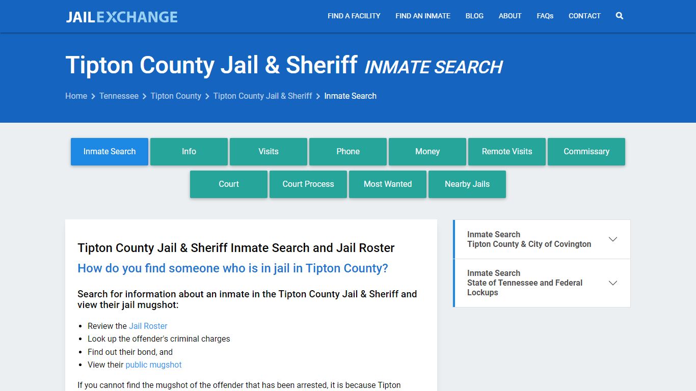 Tipton County Jail & Sheriff Inmate Search - Jail Exchange